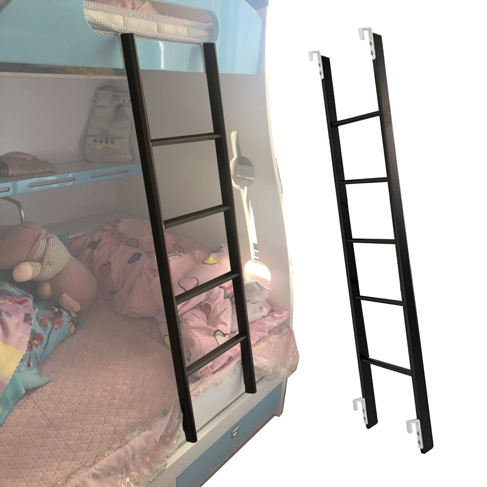 IEOWY Black Bunk Bed Ladder with Hooks, Space Saving Camper RV Bunk Ladder, Portable Metal Step Ladders for Home Shcool Dorm Condos, Short Ladder (Size : 150cm/59)