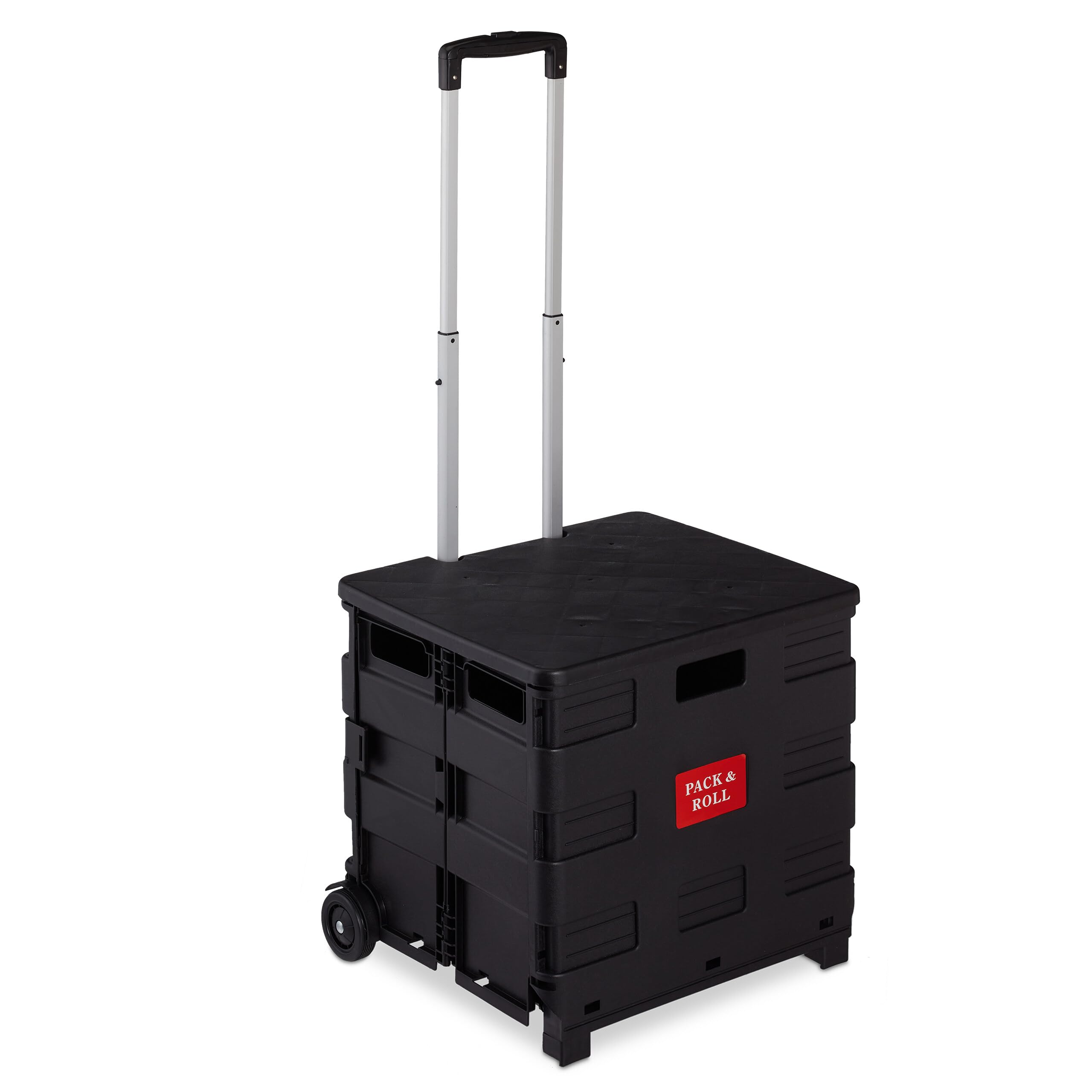 Relaxdays Carro de la Compra Plegable, Carrito de Transporte con Asa Telescópica y Tapa, hasta 35 kg, 99x45x38 cm, Negro