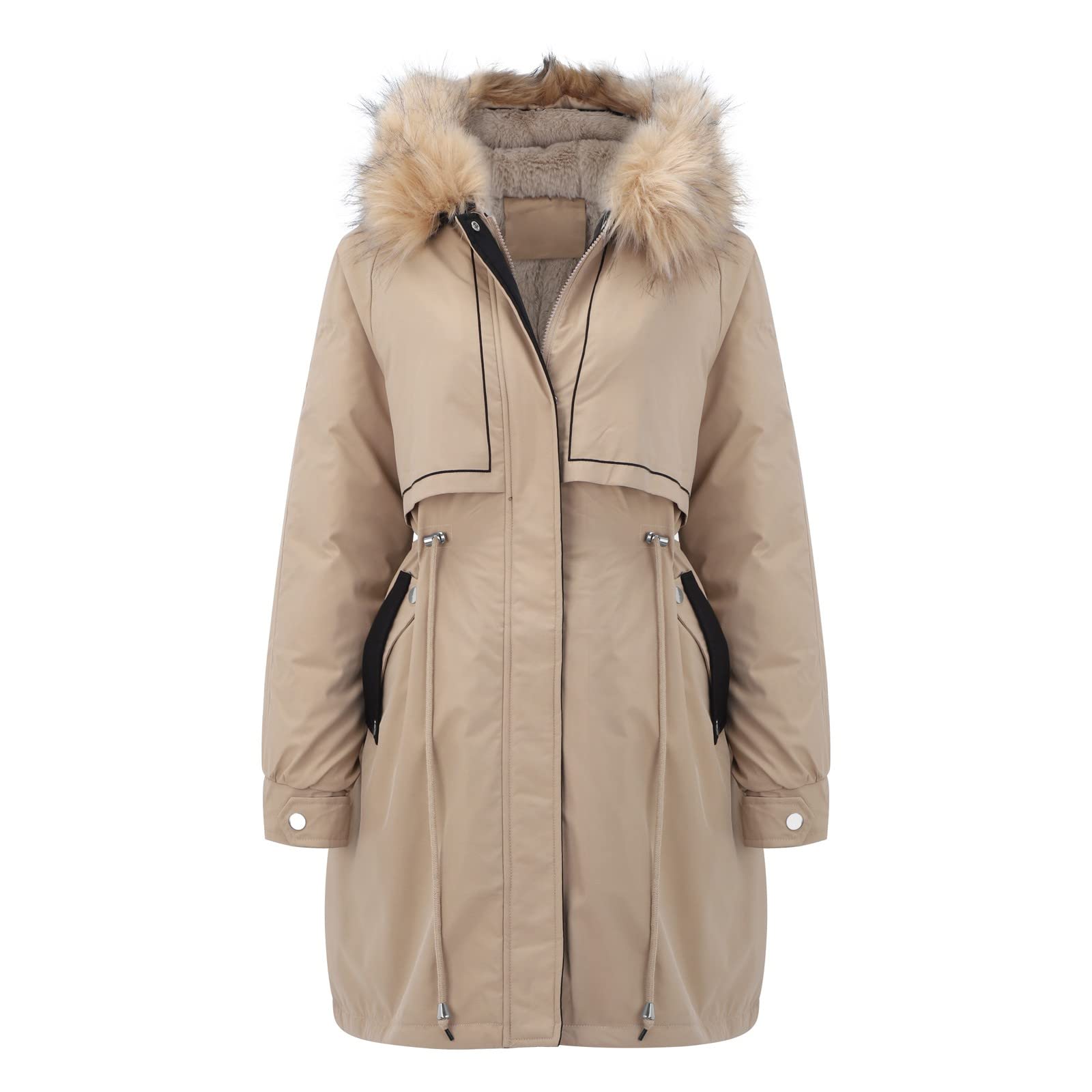 XOWRTE Winter Coats for Women Plus Size Thicken Warm Long Sleeve Parkacoat with Hood Trench Windbreaker Coat