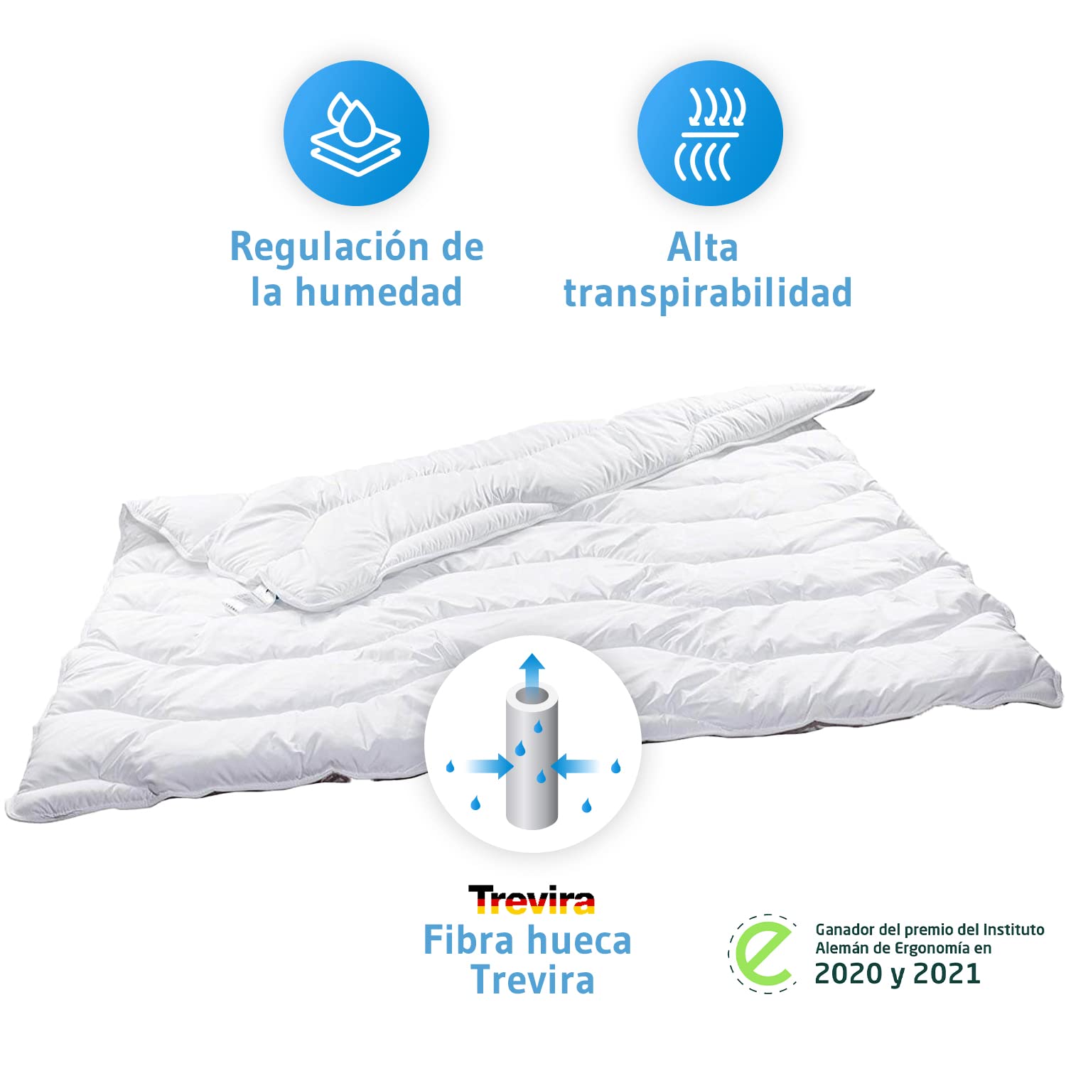 Third of Life Edredón de Verano 155x220 cm Blanco | Colcha Ligera con Control de la Humedad y Alta Transpirabilidad | Higiene Óptima para Personas Alérgicas | Nórdico para Noches de Verano Cálidas