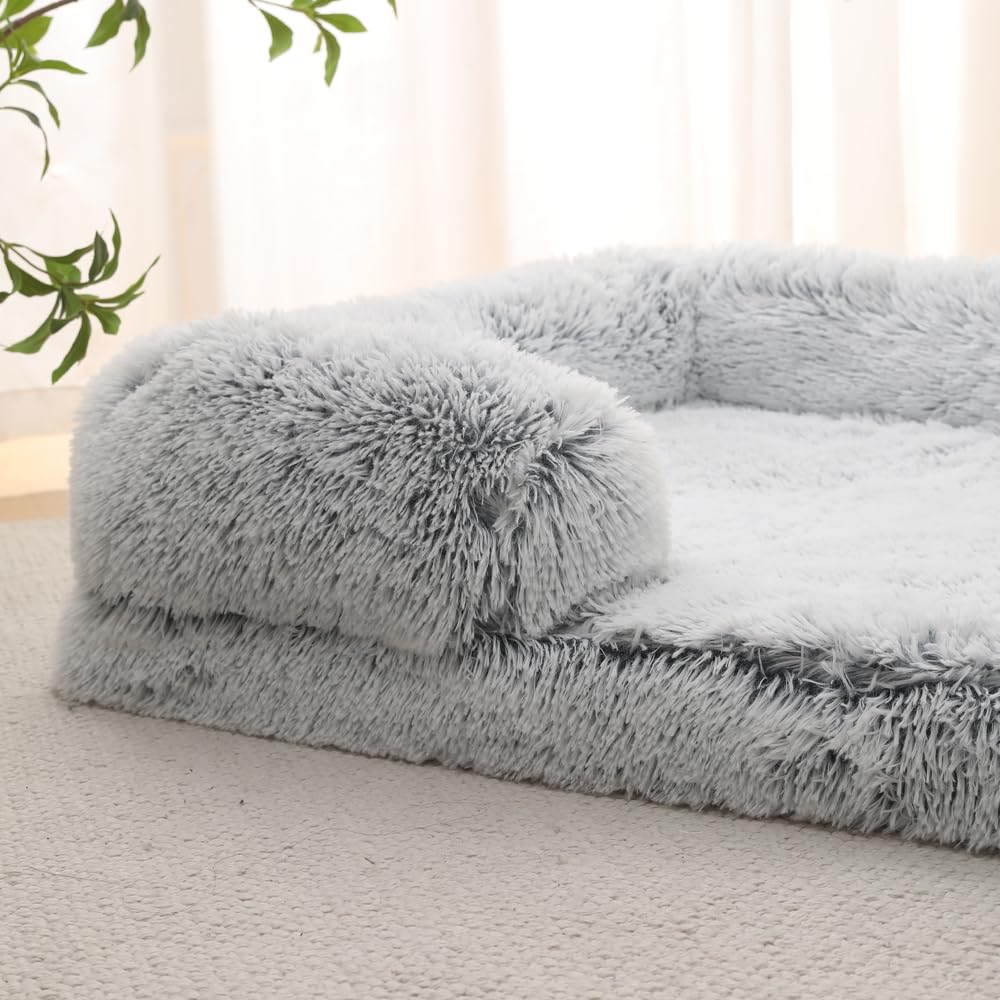 80x53cm Panier pour Chien Dehoussable et Lavable,Lit Chat Orthopedique | Couverture de Protection pour Canapé,Bords Rehaussés,Coussin Chien Anti Stress Doux et Moelleux,Rose