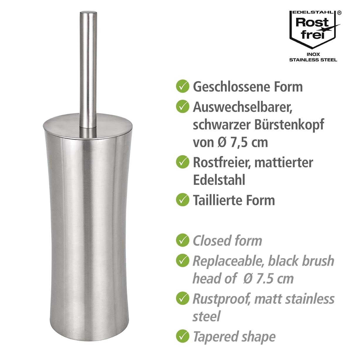 Wenko Escobillero Pieno Acero INOX - Forma Cerrada, Acero Inoxidable, 10.1 x 37.5 x 10.1 cm, Satinado — view 2