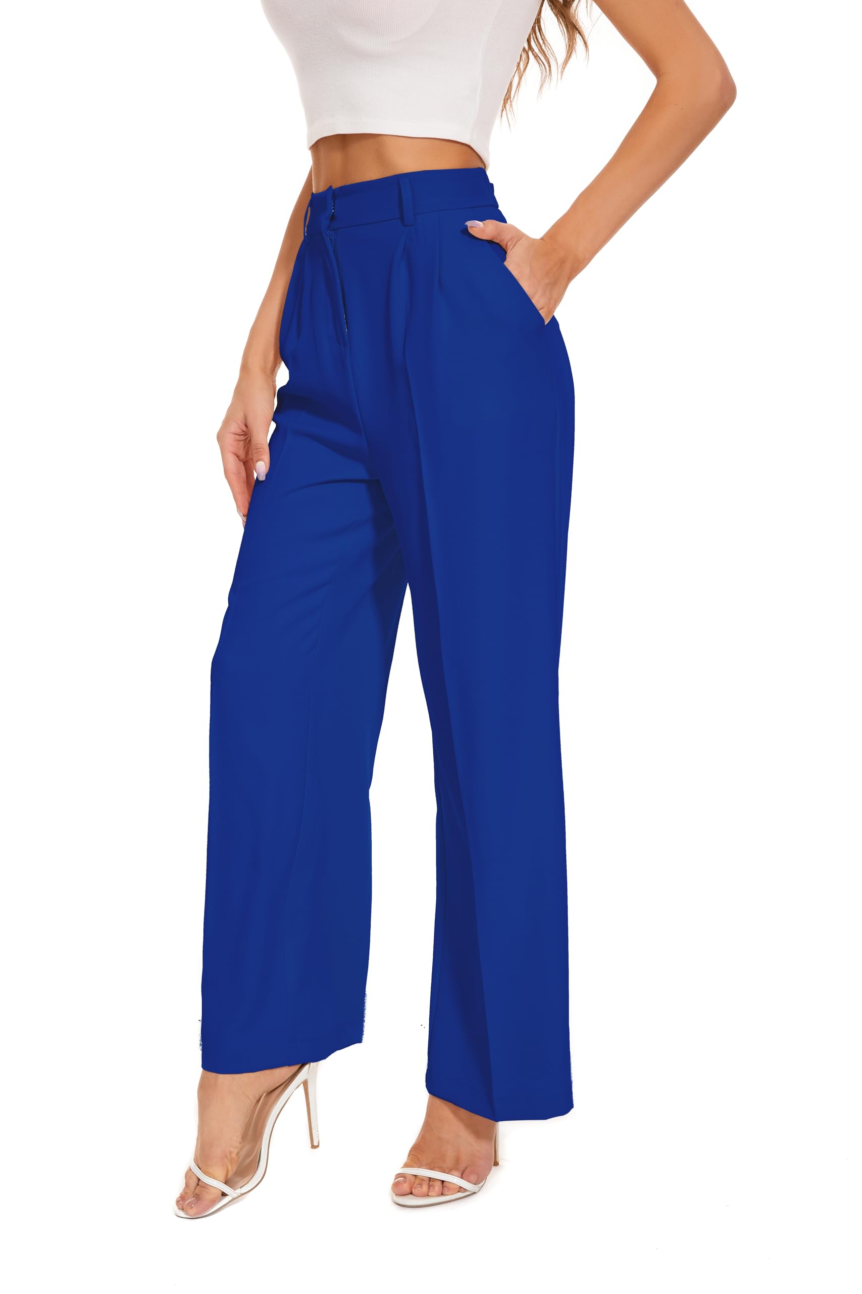 FUNYYZO Wide Leg Pants Women's High Elastic Waisted in The Back Business Work Trousers Long Straight Suit Pants — view 62