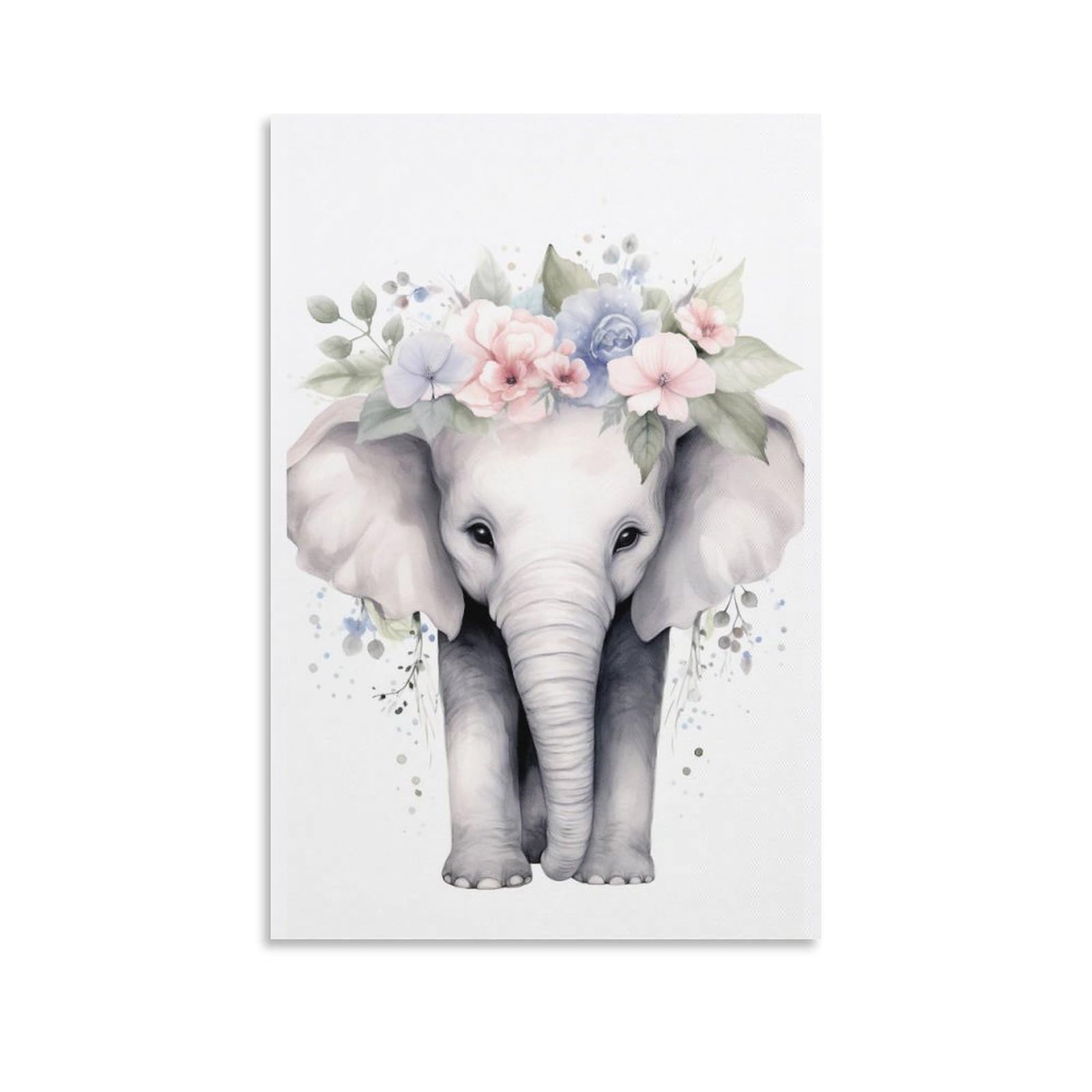 Foccar Unframe-Young Elephant Young Elephant Wall Art Prints Modern Cute Flowers Animal Pictures On Canvas Poster Wall Decor For Bedroom Home Decorations