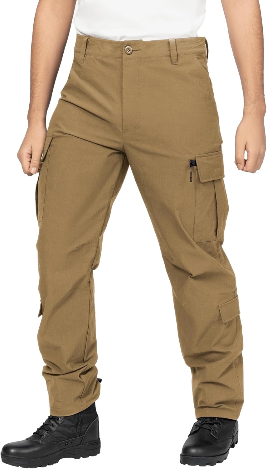 Men's Tactical Cargo Pants Ripstop Stretch Waterproof 7 Pockets Lightweight Breathable for Work Construction Hiking