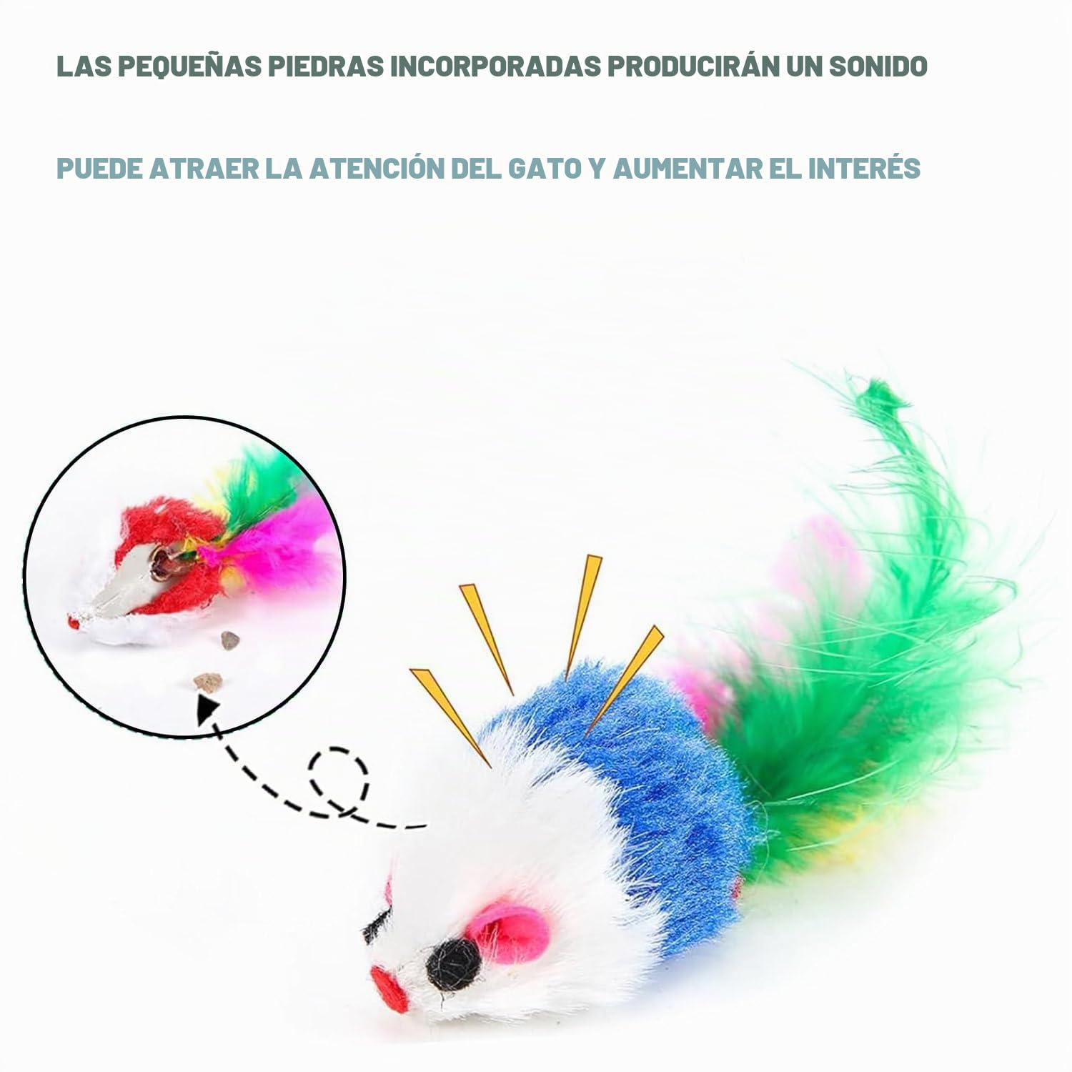 10 Piezas Interactivo Peludo Juguetes Gato Ratones para Gatos Ratón Sonajero Plumas para Gatos Mascota(Colores Variados)