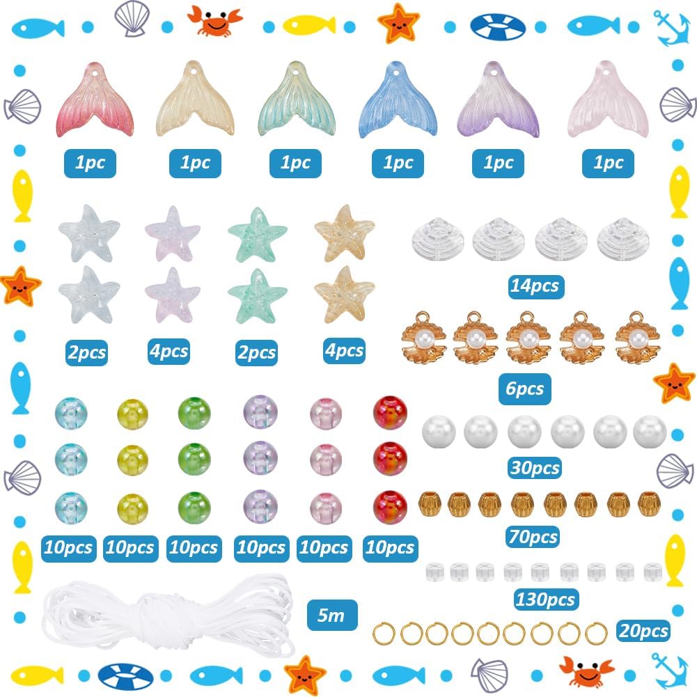 SUNNYCLUE 1 Box 348Pcs DIY 6 Sets Phone Charm Kit Starfish Beads Shell Starfish Charms Summer Hawaii Sea Ocean Phone Strap Charms for Keychains Moblie Phones Case Bag Camera Decor