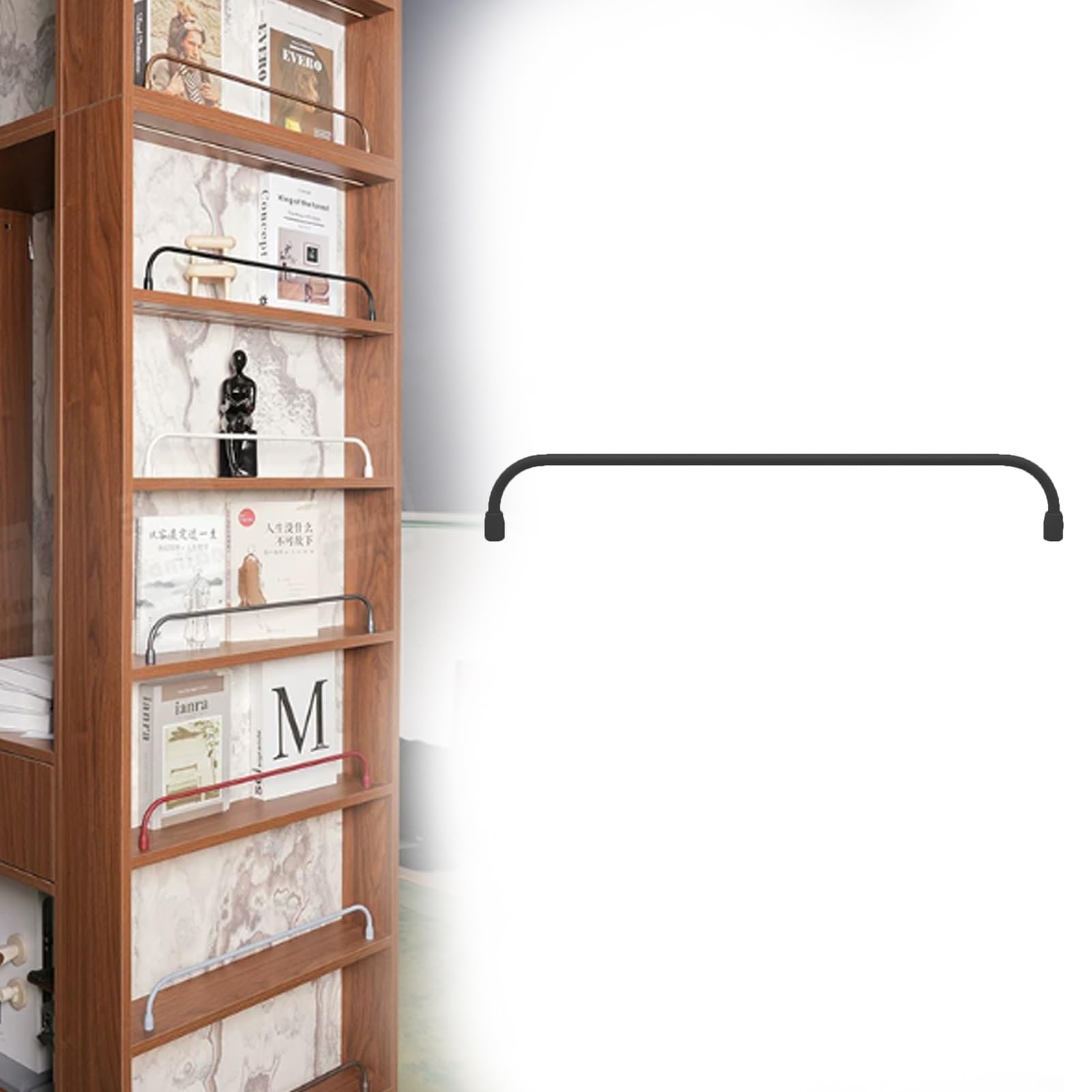 Minglez Black Gallery Rail For Shelves Gallery Shelf Rail For Bookshelves/Bookcase, Customizable Tipping Rail Bar Set For Kitchen Cabinet Shelves, White/Gold Shelf Rails For Shelves(,5Inch/13Cm)