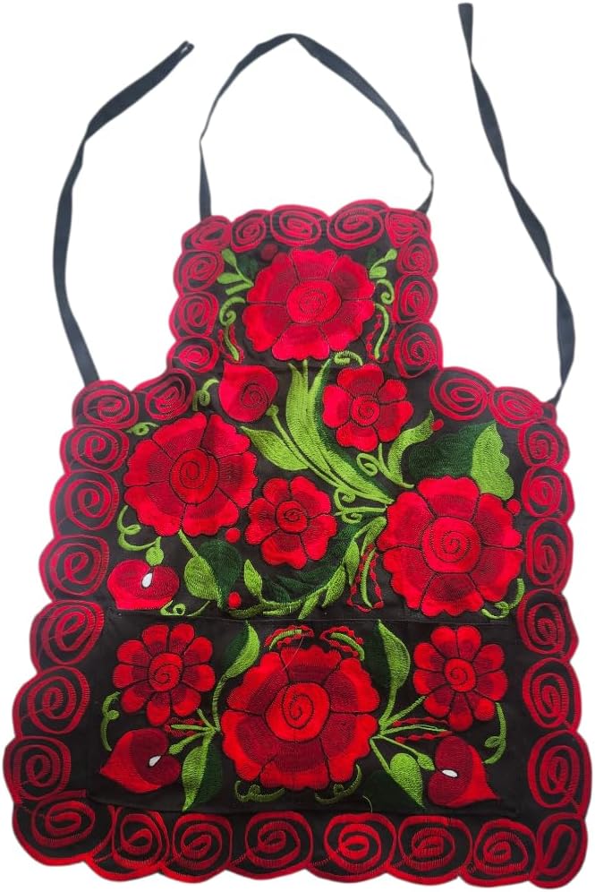 Mexican Embroidered Apron: Floral Fiesta Kitchen Decor, aprons, gifts for her, kitchen tools, mandiles mexicanos