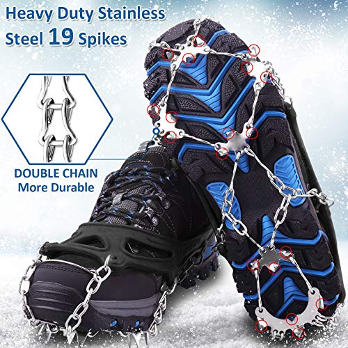 Foto von Rajvia Steigeisen für Bergschuhe, Schuhkrallen mit 19 Edelstahl Zähne Spikes, Eisspikes, Schneekette, Grödel für Schuhe, Grödeln Eisspikes für Klettern Bergsteigen Trekking Winter Outdoor