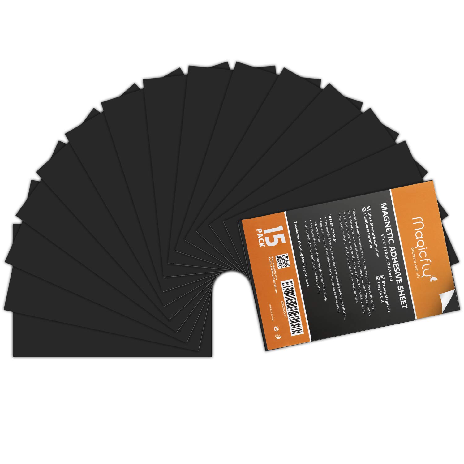 MagicflyMagicfly Magnet Sheets with Adhesive, Pack of 15 Flexible Sticky Magnet Sheet Crafts Photos and More, Easy Peel and Stick 4 x 6 inch JW060-