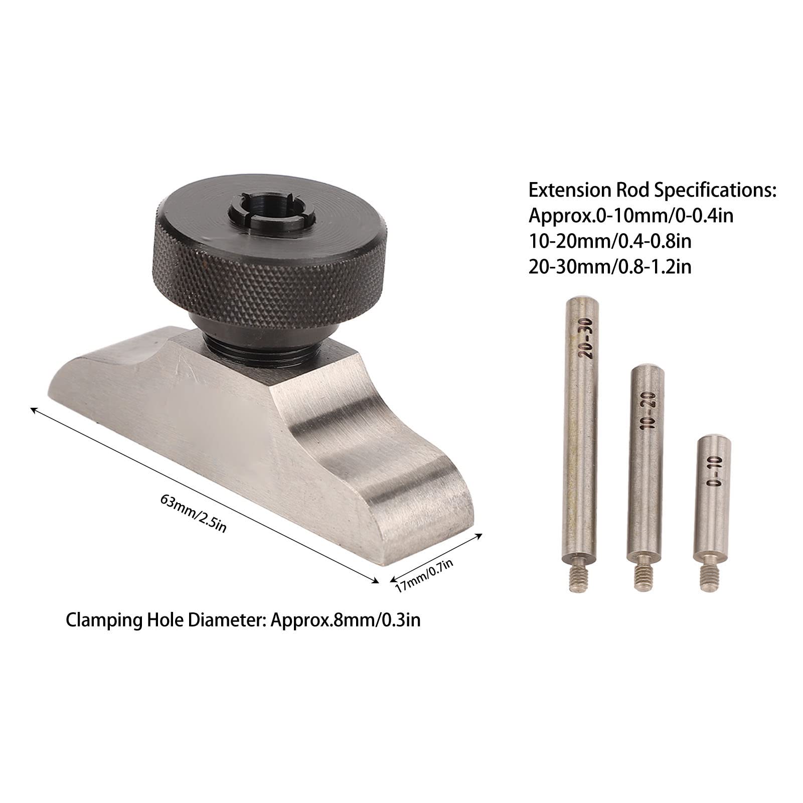 ZJchao Base del Indicador de Marcado, Soporte de Micrómetro de Profundidad de Acero Inoxidable con 3 Varillas de Extensión Micrómetro Soporte del Indicador del Dial para el de Dial de Profundidad
