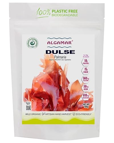 ALGAMAR Dulse - Algas marinas 3.53oz, orgánicas, sin gluten, veganas y ecológicas, llenas de vitamina C, proteínas, potasio y minerales, lo mejor disponible en Yaxa Colombia