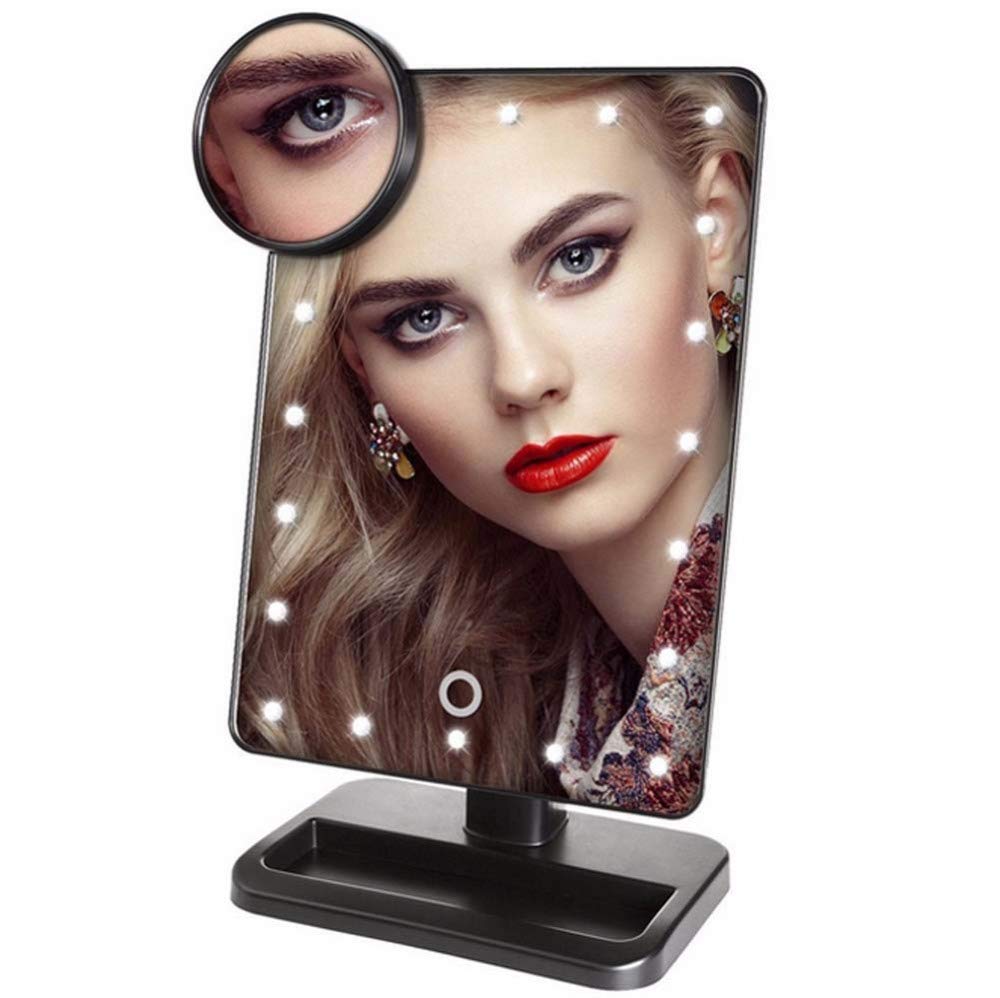XINYU Espejo De Maquillaje Pantalla Táctil De Escritorio LED Espejo De Vanidad 10 Veces La Lupa Redonda Es Su Asistente De Maquillaje Profesional Exclusivo,Black