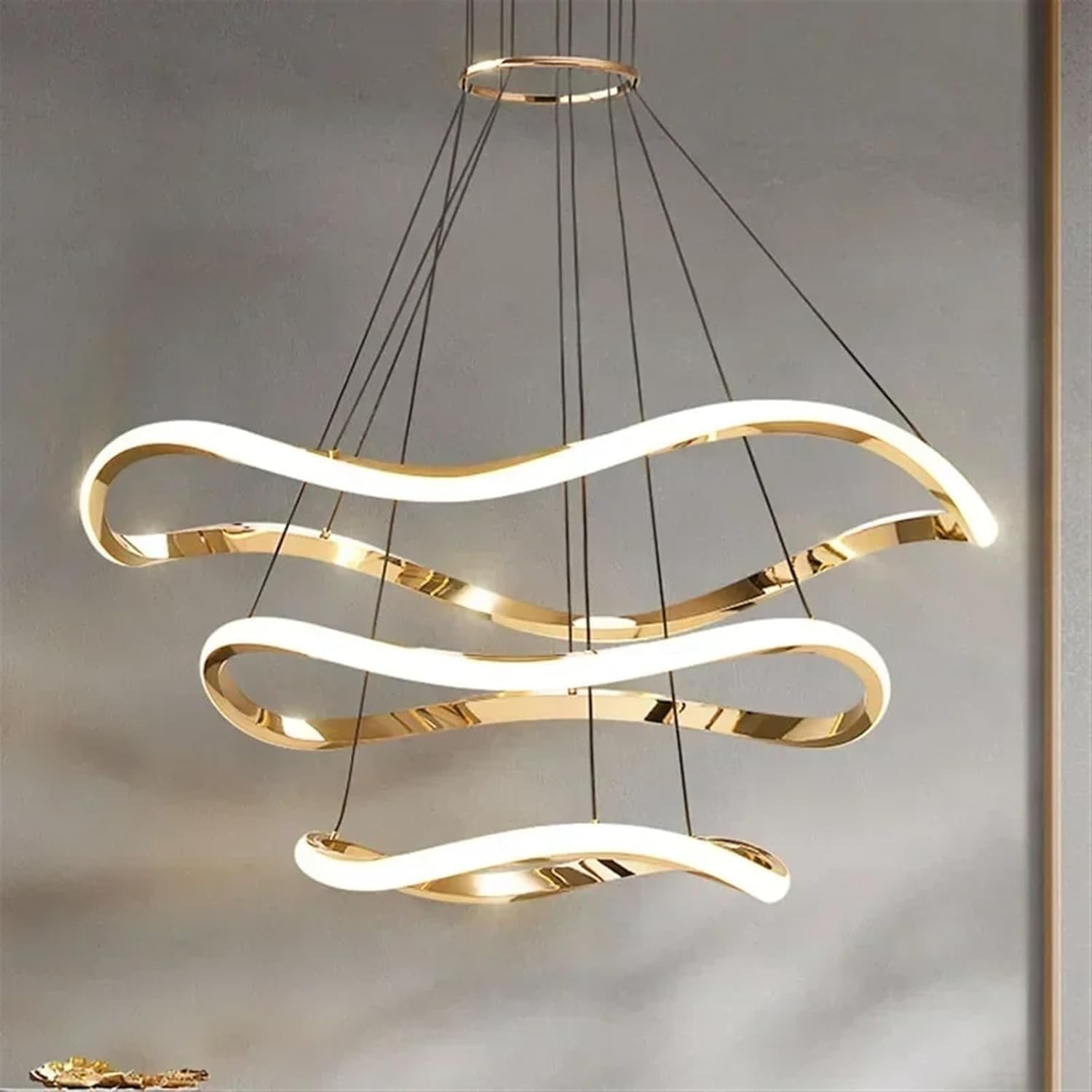 swanart Curvella Modern LED Hanging Light – Wave Design Pendant Light with Gloss Gold Finish, 3-Color Dimmable LED Ceiling Fixture for Living Room, Dining Room, Bedroom – Artistic Modern Pendant-image-46