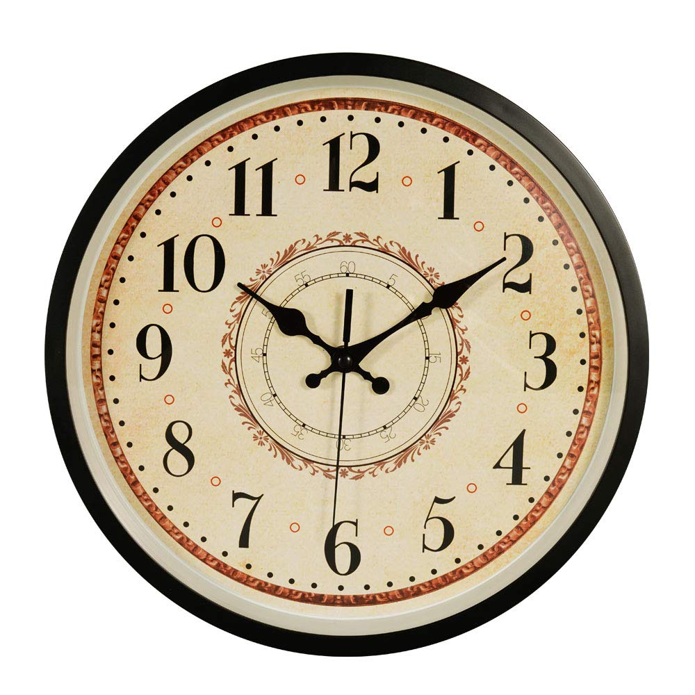 JUSTUP Wall Clock, 12 inch Black Wall Clock European Style Retro Vintage Clock Non - Ticking Whisper Quiet Battery Operated with HD Glass Easy to Read for Indoor Decor (Arabic)