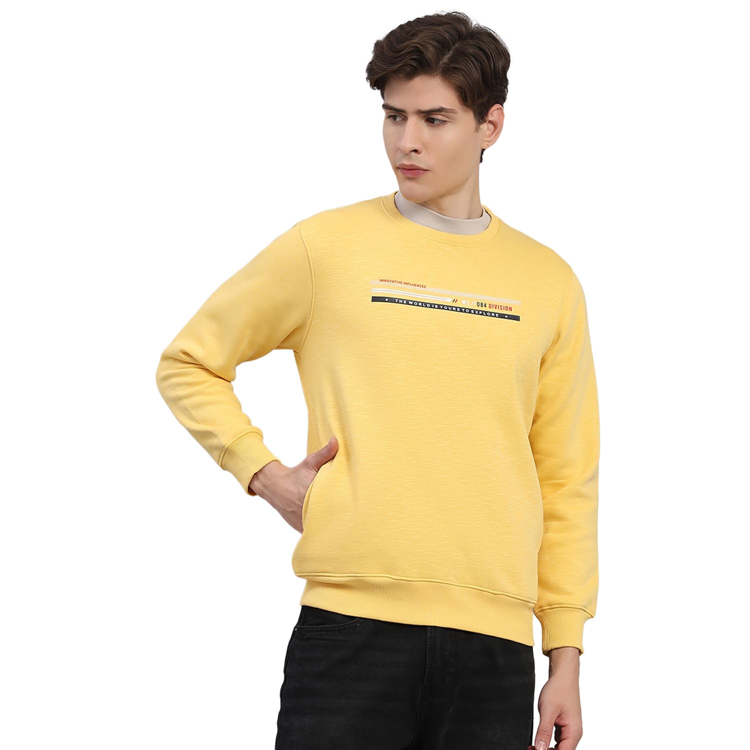 monte carlo Men's Regular Fit Printed Round Neck Full Sleeve Sweatshirt| Stylish Sweatshirt for Men | Soft Comfortable Casual Winter Wear for Men's Yellow M-picture-30
