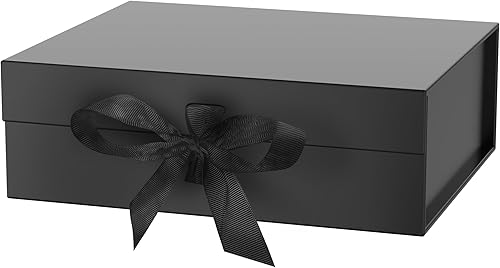 Caja de regalo negra, 10.5 x 7.5 x 3.1 pulgadas, caja magnética decorativa de regalo con tapa y cinta para hombres y mujeres, caja plegable para