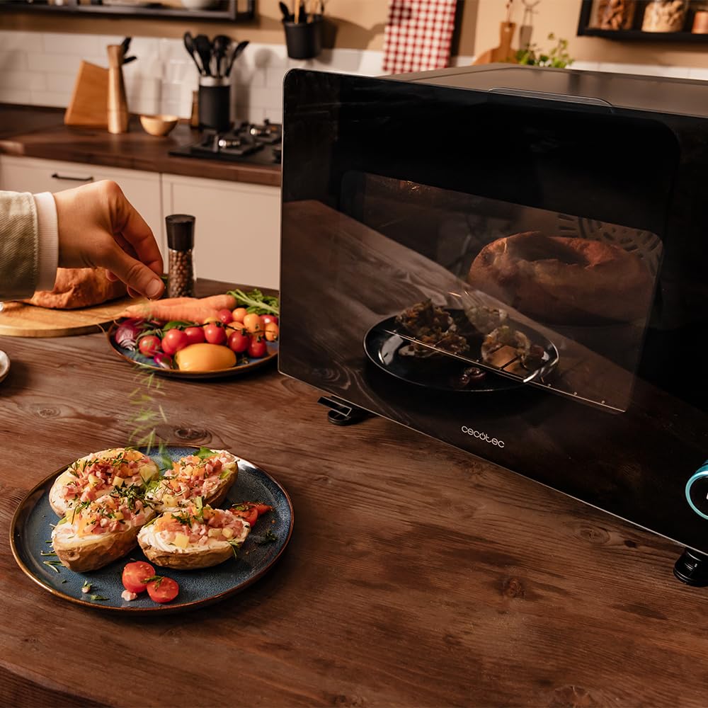 Cecotec Four Électrique de Table à Vapeur 40L Bake&Steam 4000 Combi Gyro Advance, 2400W, Vapeur, Convection et Friteuse à Air, 8 Fonctions, Rôtissoire et Réservoir de 1,4L