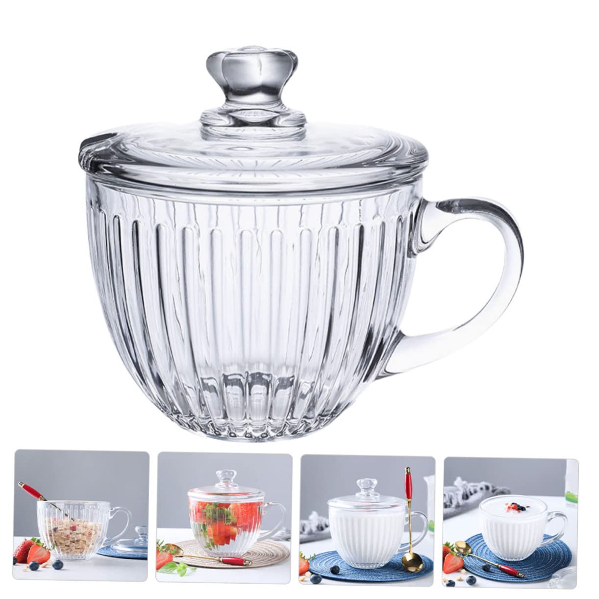 Ciieeo Grand Gobelet pour Céréales en Verre avec Couvercle, Grande Capacité, sans Rayures ni Joints, pour Desserts et Décoration la Maison