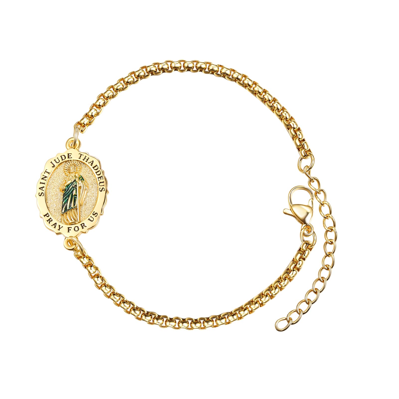 TANGPOET Pulsera de medalla de San para mujeres y hombres, plata de ley 925 chapada en oro, joyería religiosa católica, regalos para el día de la madre, día del padre, cumpleaños, Navidad, cadena