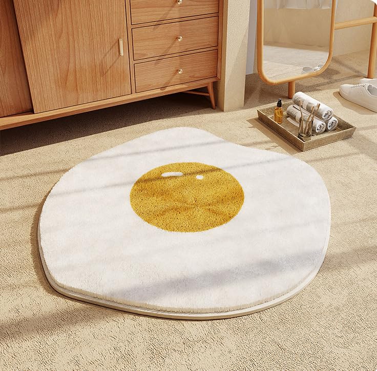 Morbuy Irregular Rug Round Large Fluffy Soft Shaggy Carpet for Living Room Kids Bedroom Decor, Machine Washable Plush Carpet Circle Absorbent Anti Slip Floor Mat (Egg,80cm)