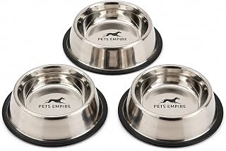 Pets Empire Dog & Cat Bowls Stainless Steel, Pack of 3, Anti-Skid Feeding Bowls for Food & Water, Heavy Duty Metal Pet Bow... Price In India