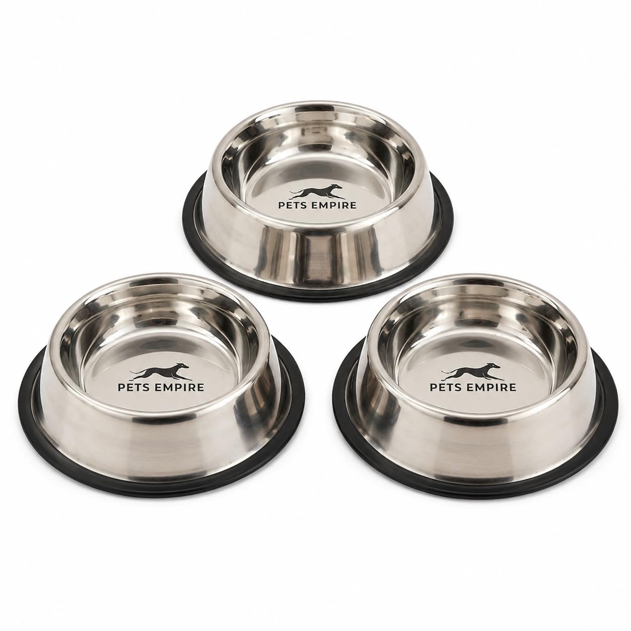 Pets Empire Dog & Cat Bowls Stainless Steel, Pack of 3, Anti-Skid Feeding Bowls for Food & Water, Heavy Duty Metal Pet Bow...