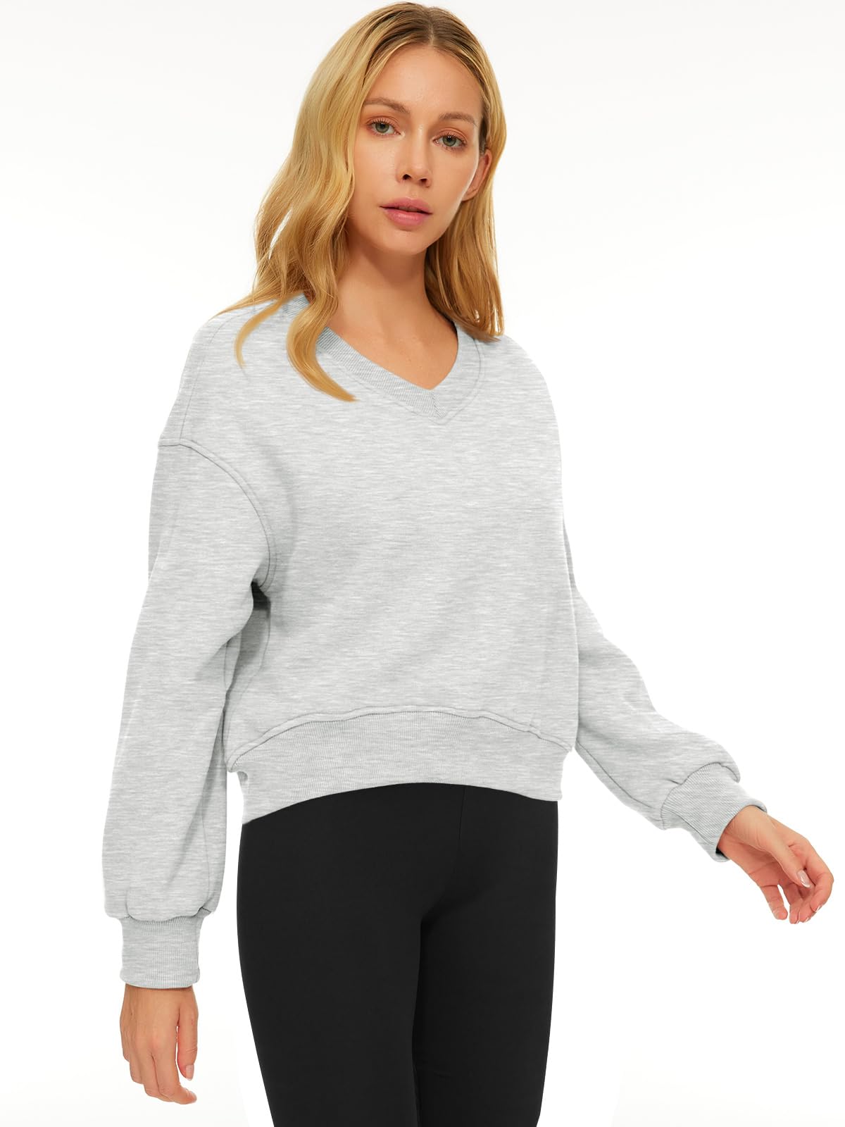 Damskie przycięte bluzy z długim rękawem sweter polarowy krótkie topy estetyczny modny trening dekolt w serek przycięte bluzy na co dzień wygodny przycięty sweter trening nastolatka ubrania