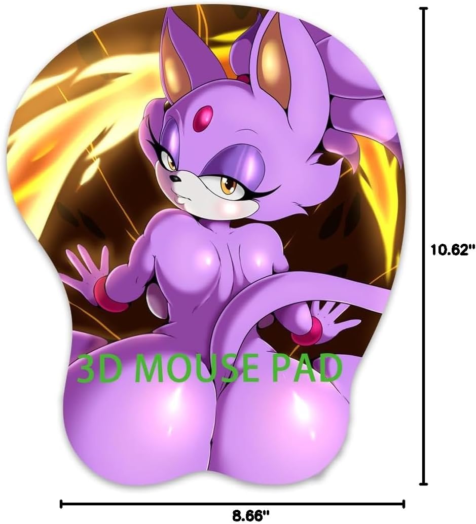 Anti-Slip Mousepad 3D Mouse Pad Furry Anthro Anime Manga Breast Gaming Wrist Rest Boob-pad Mouse Mat （Blaze 2）