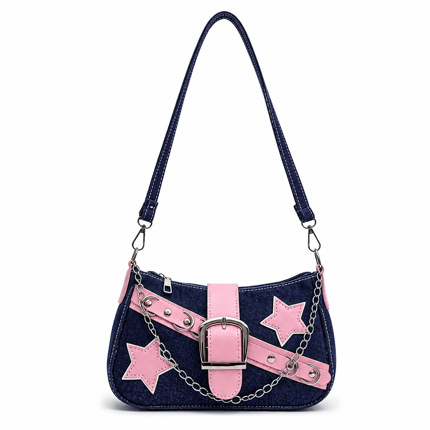 Handbags for Women Denim Star Shoulder Bag, Aesthetic Bag for Girls, Small Bags for Women Y2K Style Underarm Purse, Cute Purse with Zipper Closure, Casual Blue Denim Hobo Bag for Daily Use-image-7