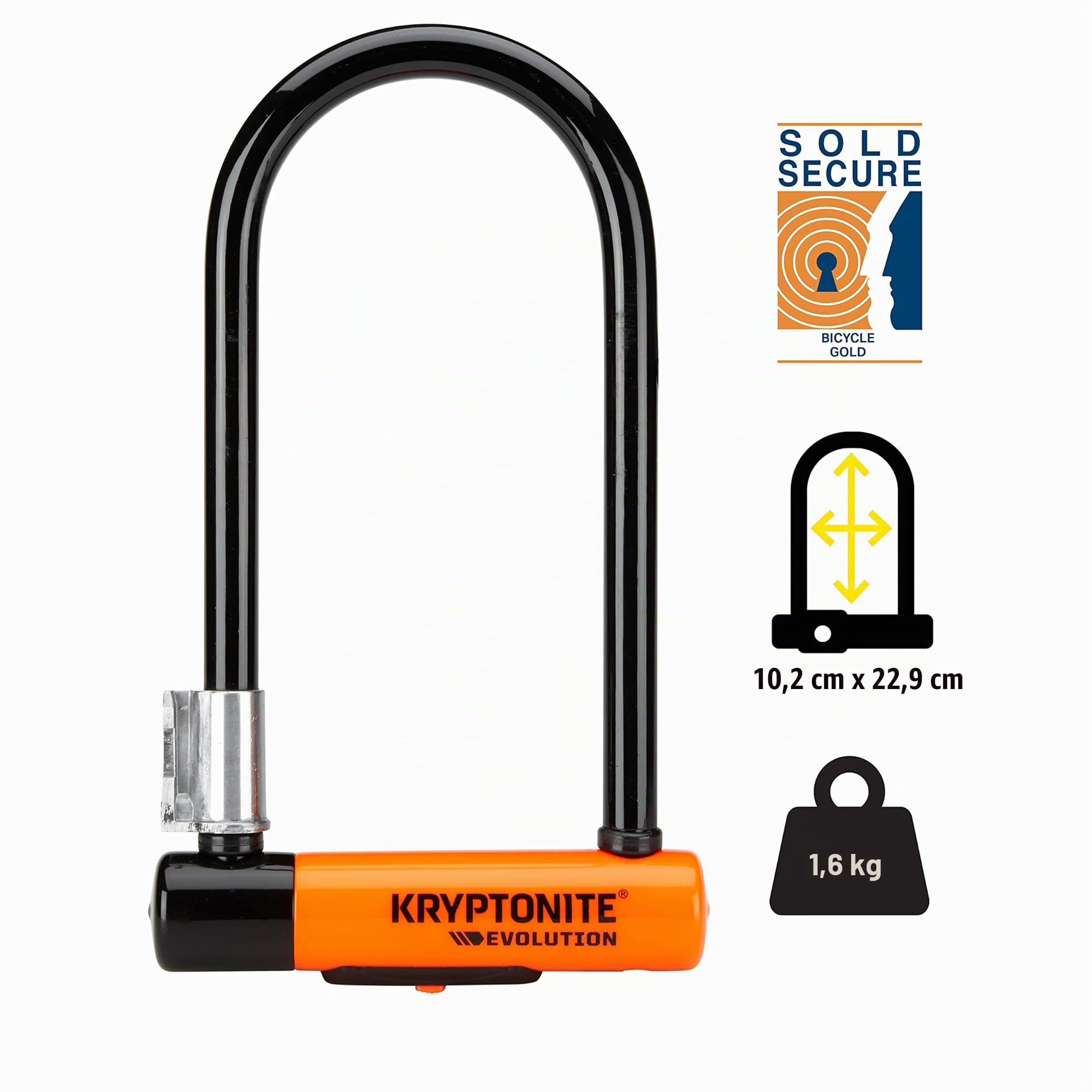Kryptonite Evolution Standard Bügelschloss, aus gehärtetem Stahl mit Vinylbeschichtung, Sicherheitslevel 8/10, Flexframe-Halterung, für Fahrräder, E-Bikes, Scooter & Motorräder, 1,59kg, 10,2 x 22,9 cm