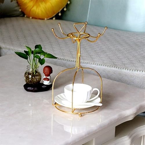 Miniatura 4 de GENIGW - Encimera de cocina con asa, platillo estilo árbol, soporte para taza de café, 6 ganchos, organizador dorado para el hogar