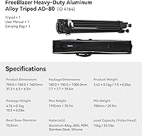 Vista 8 de SMALLRIG AD-80 FreeBlazer Trípode de aluminio resistente de aleación, trípode de video de 71 pulgadas con adaptador de cuenco de 75mm, ajuste