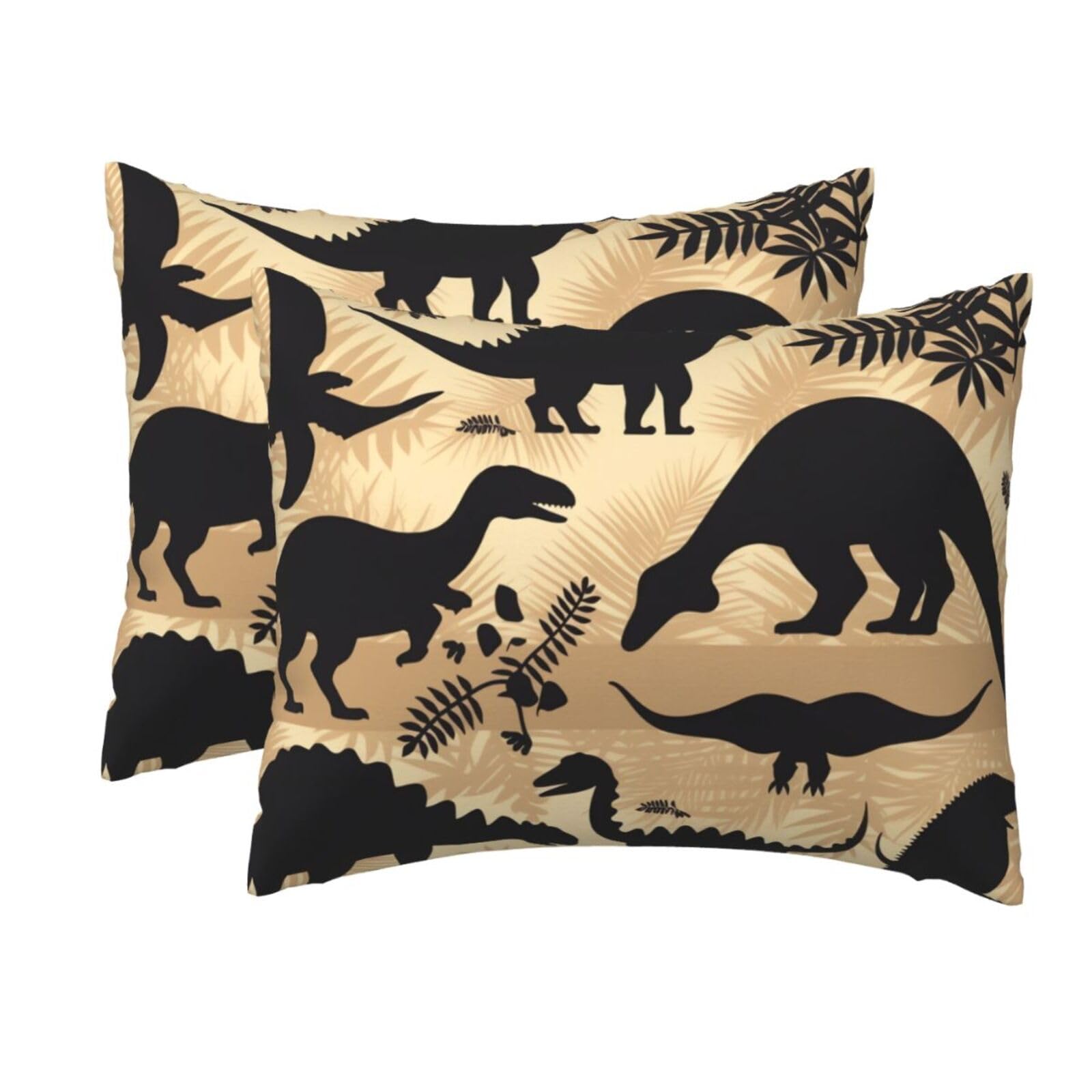 2 Pack Standard Size Pillow Cases for Hair and Skin Soft Breathable Pillow Case Covers with Hidden Zipper Dinosaur Silhouette Pillowcase 20x26 Inches Pillow Cover for Sleeping Gift