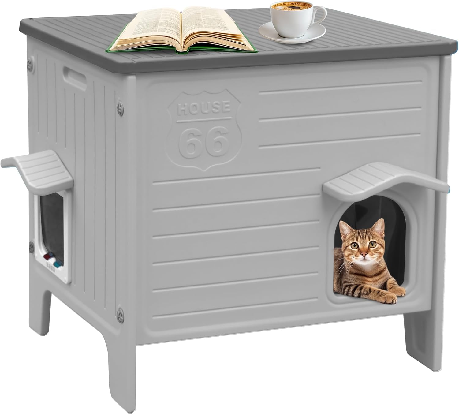 HiCaptain Katzenhaus Outdoor Winterfest Katzen Kunststoff verwildert Outdoor-Katzenhaus Welpenunterkunft für kleine Mittlere Haustiere Haustier-Laufgitter Abdeckung Grau