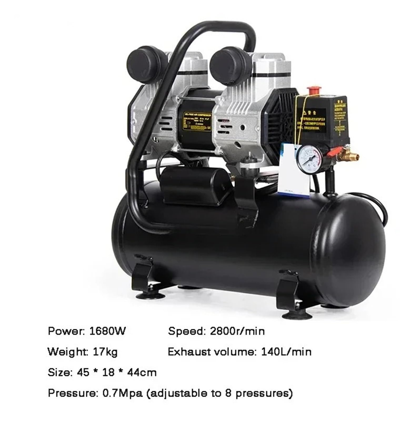 Compressore d'aria silenzioso Pompa d'aria portatile ad alta pressione, compressore silenzioso piccolo senza olio 220V(Package7)
