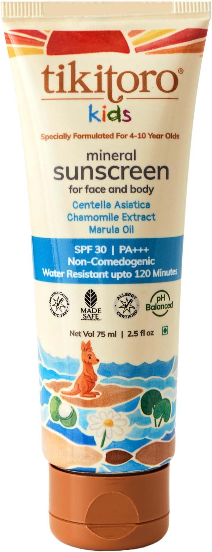 Kids Mineral Sunscreen SPF 30 PA+++ | Broad Spectrum UVA/UVB | Water Resistant 120mins | Dermatologist Approved | Prevents Tanning | Benzophenone-3 &Avobenzone Free (75 ml)