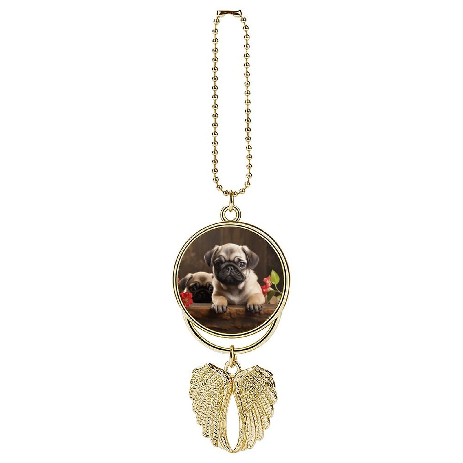 Puppys Pug Car Pendant Personalized Car Hanging Ornament Auto Rear View Mirror Hanging Decoration Accessories Metal Cars Interior Ornament for Most Cars Truck SUV