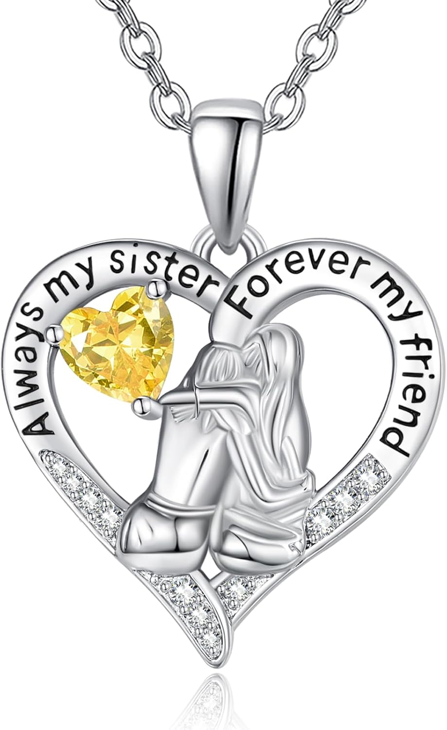 Sisters White Gold Necklaces for Women, Birthstone Pendant Jewelry Birthday Gift for Women Her Sister Bestie Close Friend BFF