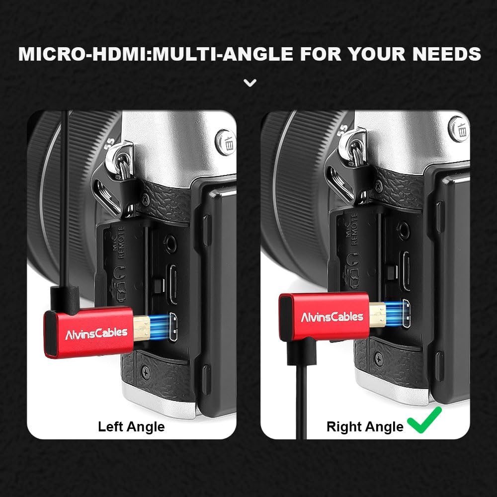 Alvin's Cables 8K 2.1 Micro HDMI Right Angle to HDMI Ultra-Thin Cable for Atomos Ninja V, 8K@60Hz 4K@120Hz High-Speed HDMI Cable for Sony A7RIII A7II A7M3, for Canon R5 M6, 45cm|18in