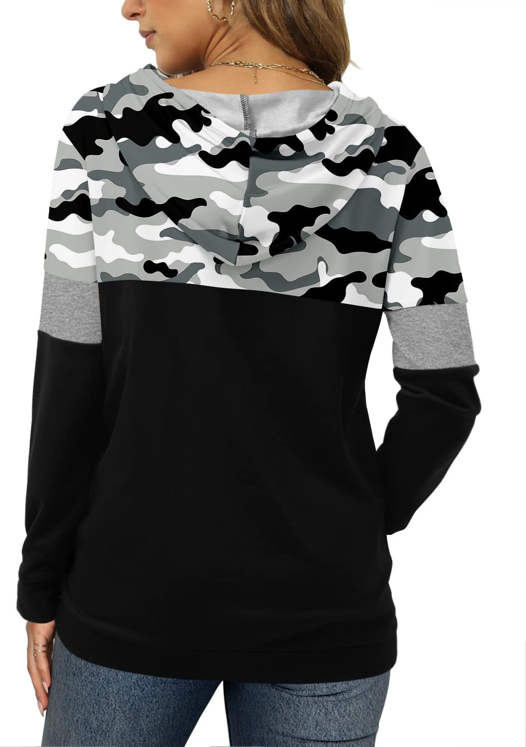 Angerella Hoodies for Women Camo Leopard Print Tops Pullover Hooded Sweatshirt Drawstring with Pocket - Image 3