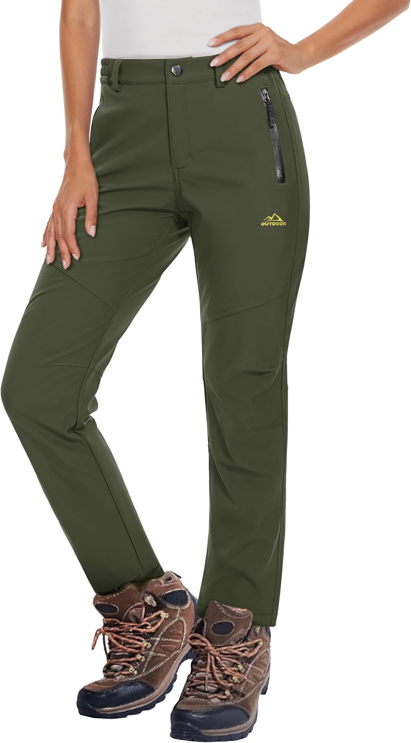 MAGCOMSEN Women's Fleece Lined Waterproof Insulated Snow Ski Pants Winter Warm Hiking Pants Outdoor Softshell