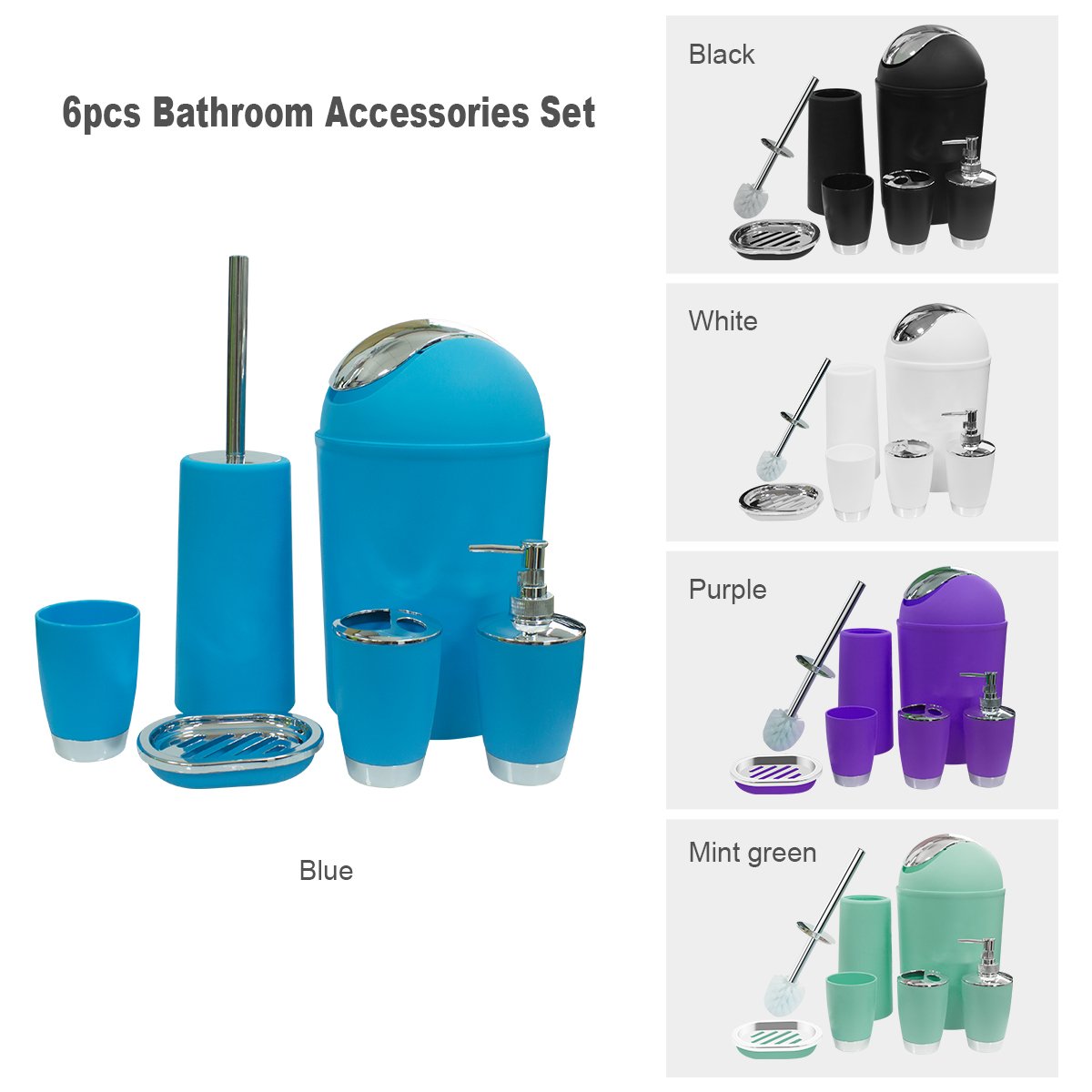 Juego de accesorios de baño, juego de regalo de plástico de 6 piezas, soporte para cepillo de dientes, vaso para cepillo de dientes, dispensador de jabón, jabonera, soporte para cepillo de inodoro,