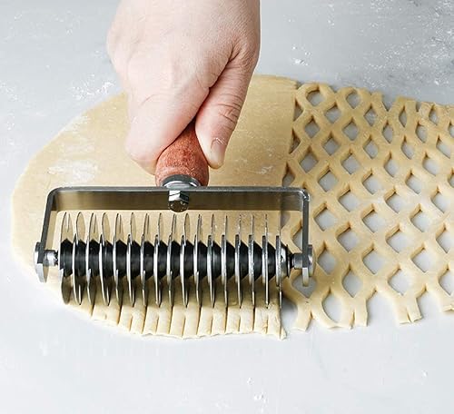 Miniatura 6 de INCHOO Rodillo de acero inoxidable hecho en casa para masa de celosía, cortador de pan, pastelería, herramienta para hornear, Docker de masa, rueda