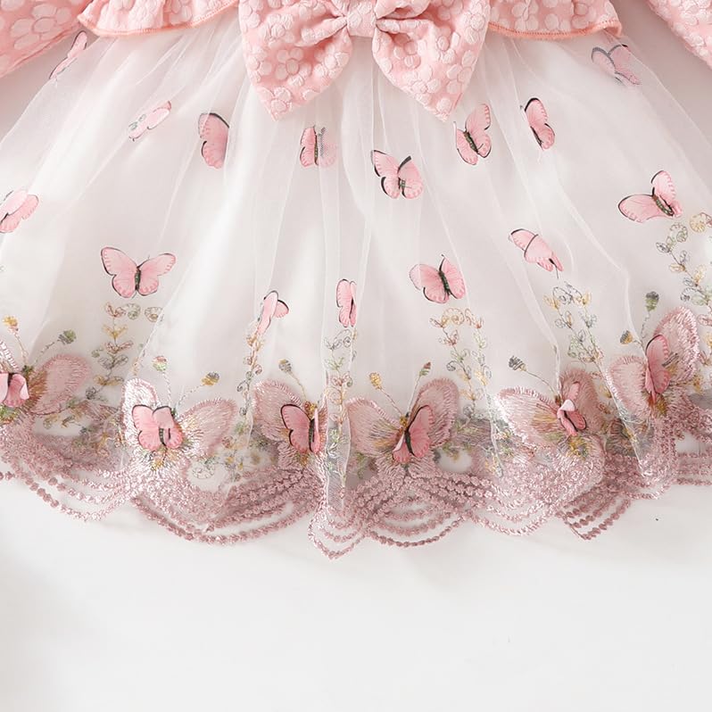 OBEEII Toddler Girl Floral Embroidered Tutu Dress Elegant 3D Butterfly Tulle Dress+Long Sleeve Cardigan Bolero Shrug+Headband4