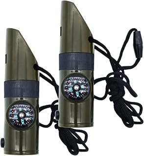 2Pcs Outdoor Emergency Survival Whistle with LED Light Compass Thermometer and Signal Mirror Multi Functional Hiking Camping Tool