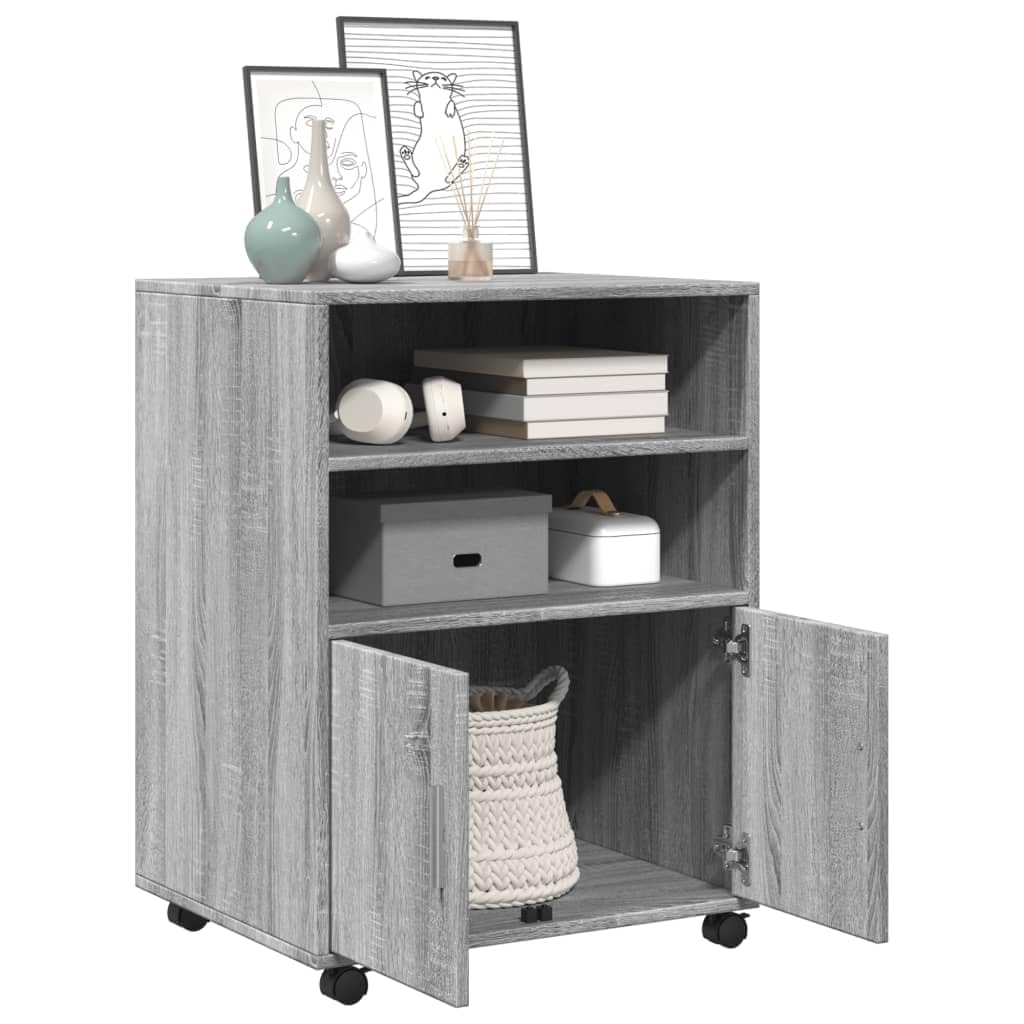 Armadio con ruote, in legno Sonoma, 60 x 48 x 81 cm, con ruote e vano armadio, spazio per ufficio e casa, mobile e versatile