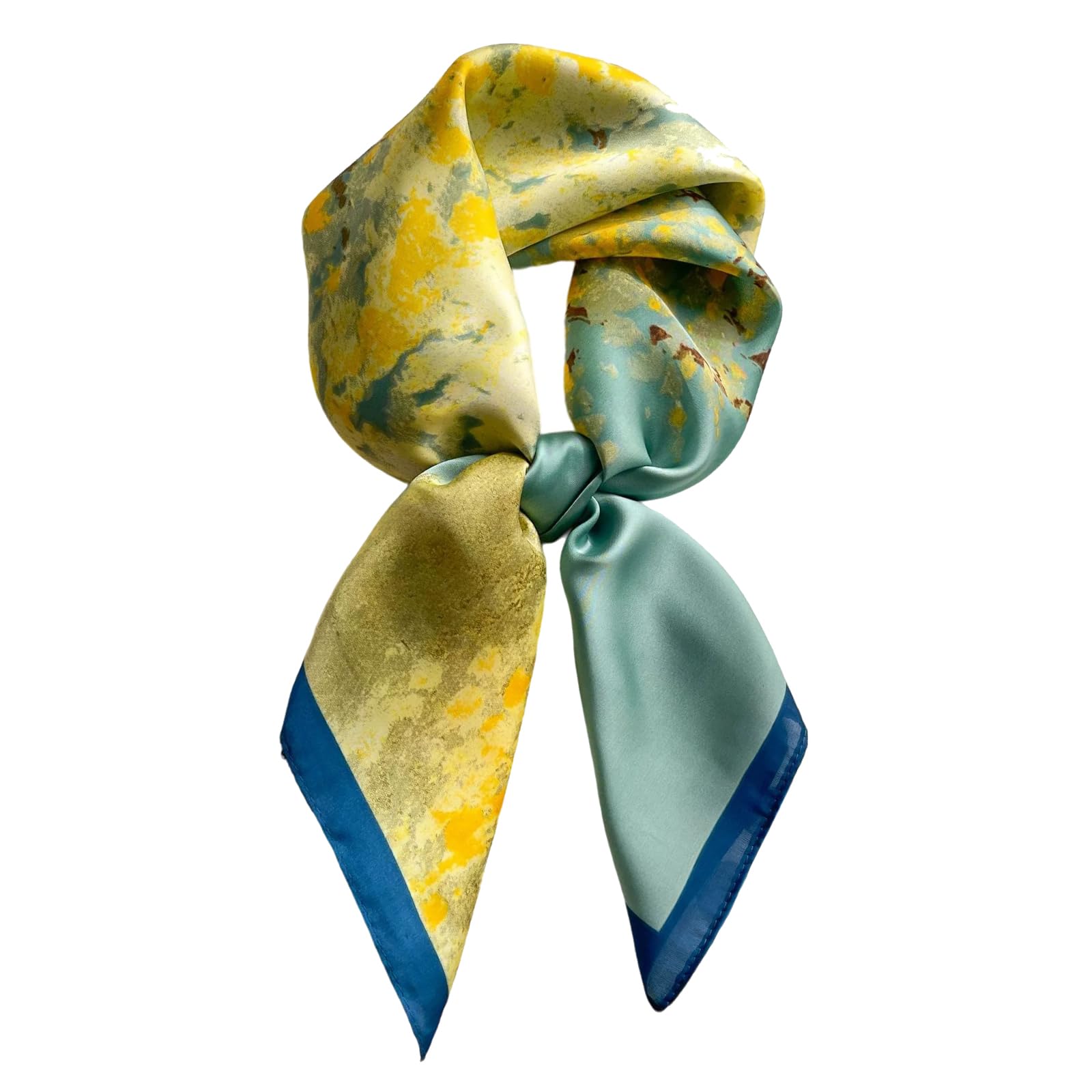 CYian Silk Feeling Head Scarf Fashion Medium Square Neck Scarves for Women Lightweight Hair Bandanas Scarf for Handbags Hair Scarves Gift Blue