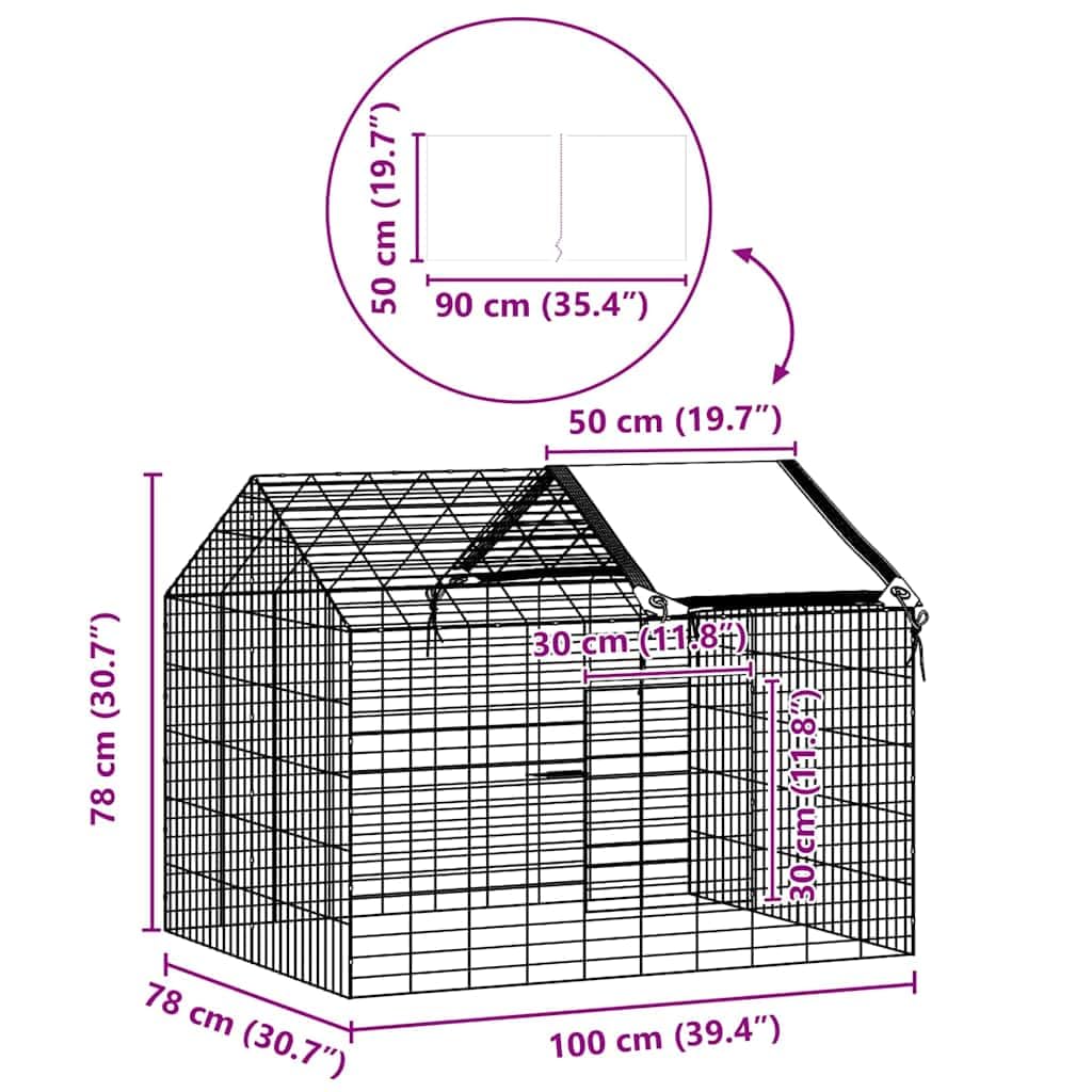 Gabbia per conigli in acciaio zincato, 100 x 78 x 78 cm, resistente alle intemperie, per conigli e roditori, con stabile stalla, per esterni e giardino